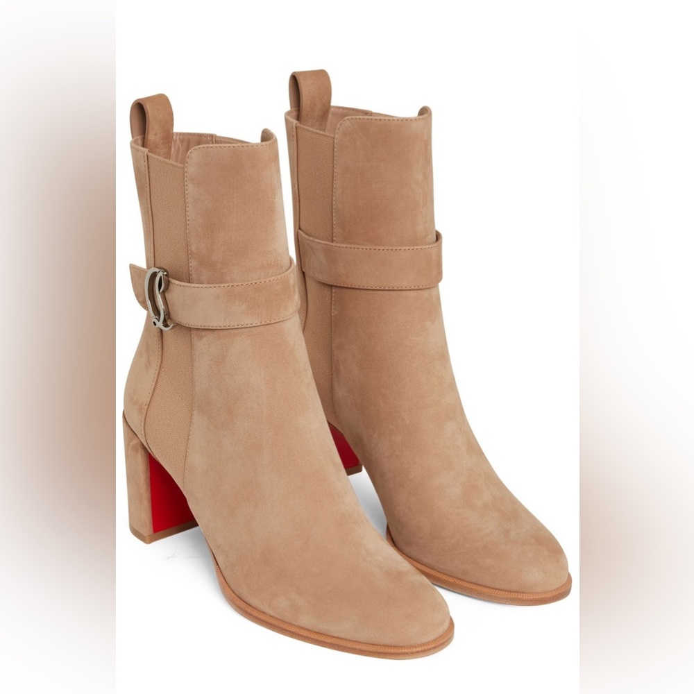 Christian Louboutin Chelsea Suede Tan Nude Boots